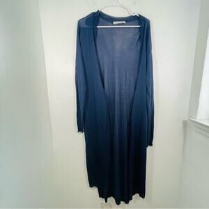 One Grey Day Navy Blue Lightweight Open Front Knit Duster Cardigan Small